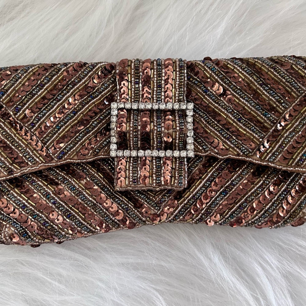 Sequin Embellished Clutch with Rhinestone Buckle